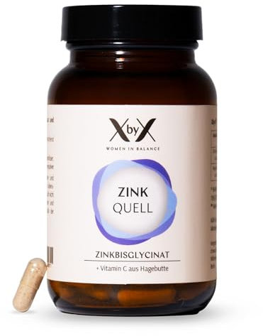XbyX Zink Quell 25 mg | Hochdosiert mit Vitamin C | Kapseln für Immunsystem stärken | Veganes Nahrungsergänzungsmittel für Haut, Haare & Nägel | Vitamine für Frauen | 58,1g/120 Portionen