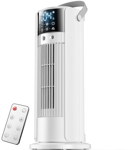 Condizionatore portatile 4 in 1 con nebulizzazione, condizionatori mobili silenziosi, 4 velocità, 2 teste di spruzzatura, 700 ml Serbatoio, Telecomando, Oscillazione 90°, Basso consumo (Bianco-01)