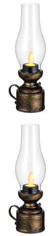 Zerodeko 2 Stück Vintage-Petroleumlampe Ohne Flamme Led-Vintage-Petroleumlaterne Klare Sturmlampe Batteriebetriebener Nachttisch Für Schlafzimmer-Küchendekoration