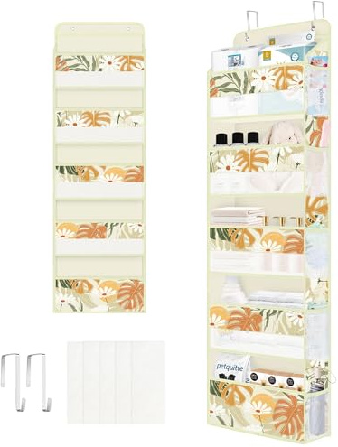 Clastyle Blätter Tür Hängeaufbewahrung Faltbar Hängeorganizer für Camping Bad Schrank Schlafzimmer Mädchen Türorganizer für Damen Kleidung Spielzeug Windel, Monstera Deliciosa, 5 Fächern