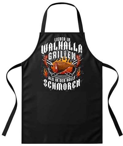 UGLYSHIRT Grillschürze In Walhalla Grillen | Wikinger Kochschürze für Männer und Frauen Vatertagsgeschenk Vikings Apron Odin Geschenke zum Vatertag