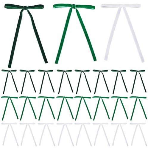 CREATCABIN 30 Lazo de Terciopelo para Árbol de Navidad de 3 Colores Lazo de Cinta con Nudo Colorido Verde Blanco Suave Rústico Vintage Adornos Decorativos Accesorios para Guirnalda de Árbol 19x13.4cm