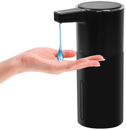 Longzhuo Automatic Liquid Soap Dispenser, 400ML Rechargeable Touchless Soap Dispenser, 4 Levels Adjustable, Wall Mounted, IPX5 Waterproof for Kitchen Bathroom Hotel (Black, Liquid)