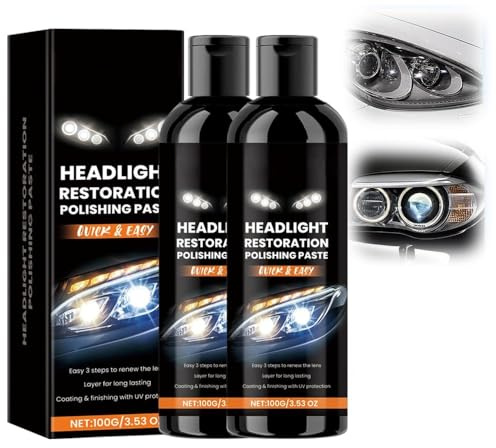 Kit di ripristino per fari auto, pasta lucidante per rimuovere le macchie dei fari, riparazione con rimozione graffi, kit di ripristino dei fari, detergente per auto, camion, moto, camper (2 pezzi)