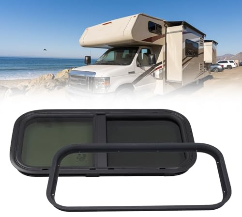 ANEELV Ventana lateral para autocaravana, ventana deslizante tintada con mosquitero, adecuada para autocaravanas, caravanas y remolques (600×300mm) - Negro