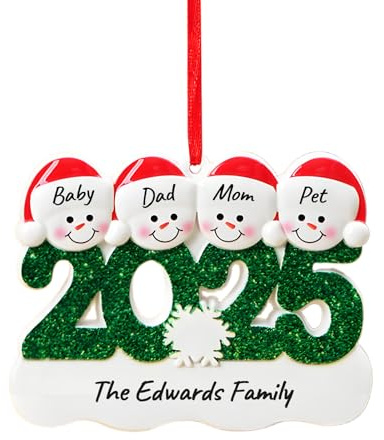 Decorazione Natalizia Personalizzabile per Famiglia di 2-6 Persone, Palline di Natale Personalizzate, 2025 Ornamento Natalizio Verde Pupazzi, Regali Personalizzati Natale