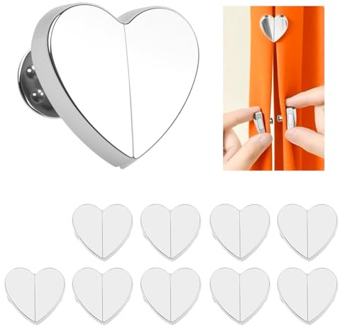 10 Pcs Pinces Aimant Rideau de Douche, Clips magnétiques pour Rideaux de Douche, Clip de refermeture magnetique en Forme de cœur, aimants puissants pour Rideaux, butées Coupe-Vent
