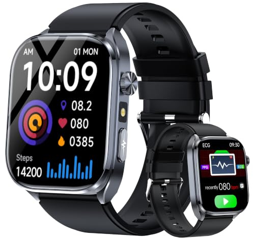 hellibito Advanced Health Smartwatch for Women Men with Real-Time Monitoring of Heart Rate, Sleep Quality and Stress Levels, Always-On Display，Bright Flashlight (Black)