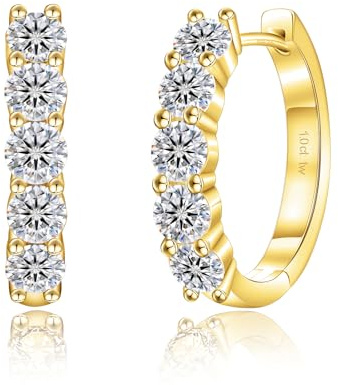 KRKC&CO Moissanit Creolen Silber 925 für Damen, S925 Sterlingsilber, Weihnacht Geschenk, D Farbe VVS1 Reinheit 0,6 Karat hypoallergen, 14K Vergoldet, Huggie Ohrringe, Hochglanz poliert