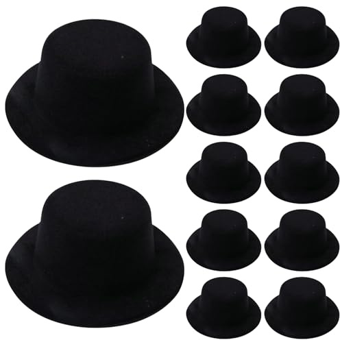 AZIDWERYQ Mini-Zylinder, 12 Stück, schwarze Puppenhüte, Filz, schwarze Zylinder zum Basteln, Haar-Accessoires, Mini-Weihnachtsschmuck für Partyzubehör, Dekorationen