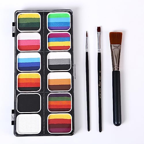 Face Paint Kit Wasseraktivierte Professionelle Split Cakes Palette Set mit 3 Pinseln Sicheres Nicht Gesicht und Körper Painting Make-up Facepaints für Halloween Cosplay