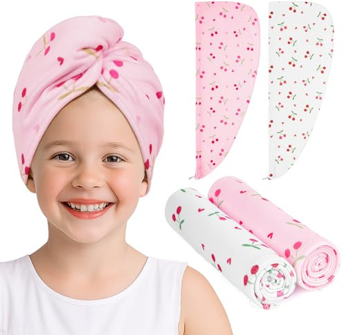 Unicorn Castle 2 Pack Kids Microfibre Hair Towel Wrap, Absorbent | Rapid Drying Hair Turban with Button for Kids, Ideal for Daily Baths, Swimming, Travel and Wet Hair Care