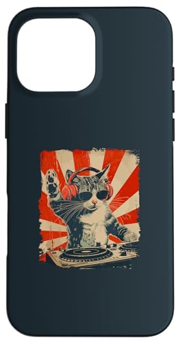 Drôle DJ Cat Disco Sound Tech Casque Musique Coque pour iPhone 16 Pro Max