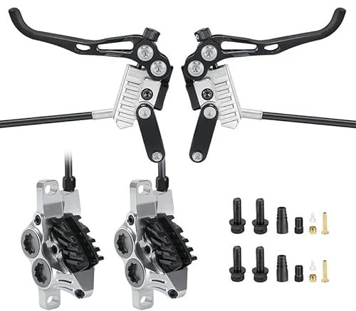 Ecdtyix IIIPRO Ultralight 4 Piston Hydraulic Disc Brake Fully Internal Routing Split Oil Brake 800mm/1550mm for MTB Mountain Bike Cyclin(Silver Brake)