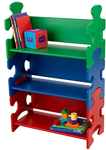KidKraft Puzzle Bücherregal für Kinder aus Holz in Grün, Blau und Rot, Kinderregal mit 3 Böden, Möbel für das Kinderzimmer, Bücher- und Aufbewahrungsregal, 14400