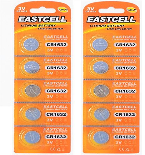 10 piles bouton Eastcell au lithium - CR1632, 3V, 120 mAh (2 paquets de 5 piles)
