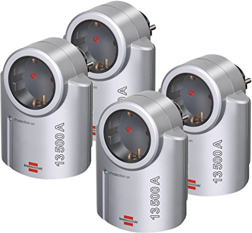 Brennenstuhl PRIMERA-Line, adaptador de corriente con protección contra sobretensiones (adaptador de protección para equipos eléctricos), color plateado y negro