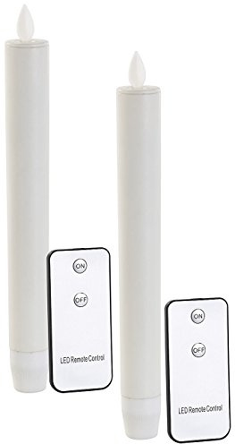 Britesta LEDkerze: 2er-Set LED-Stabkerzen mit beweglicher Flamme und Fernbedienung, weiß (Wachs Kerze, flammenlos, LED Leuchterkerzen, Docht)