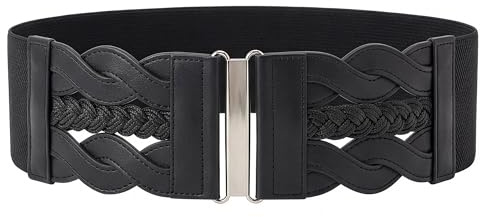 BlackButterfly Kunstleder Taillengürtel Damen Geflochten | 7,5 cm Breit, Geflochtene Front, Hakenverschluss, Rundum Dehnbar, Größen S-XXL, Retro, Taillenformer