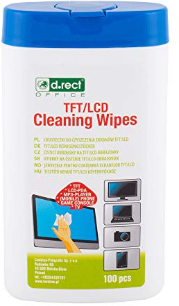 D.RECT Allzweck-Reinigungstücher 100 Stück - Feuchte Reinigungstücher in Spender für TFT/LCD-Monitore, Notebook, Tablet