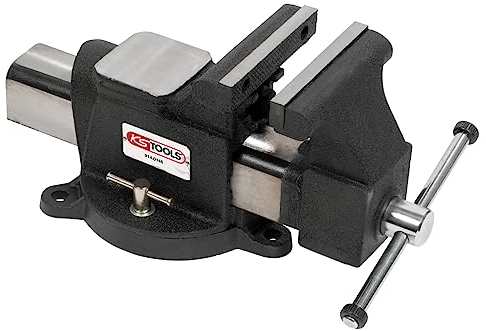 KS Tools 914.0145 - Morsa da banco curva 125 mm - Morsa da tavolo in ghisa con ganasce in acciaio - Base versatile - Ganasce intercambiabili - Distanza fino a 130 mm