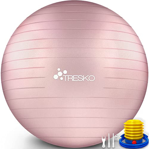 TRESKO® Ballon de Gymnastique | Anti-éclatement | Boule d'assise | Balle de Yoga | Balles d'exercices Fitness | 300 kg | avec Pompe à air (Rose-Gold, 85cm)