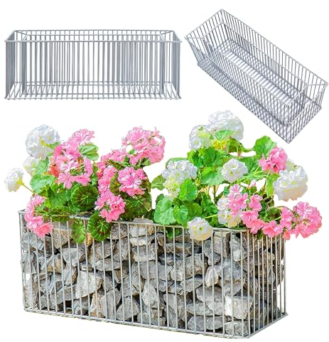 KADAX Gabion Plant Basket Rectangular Plant Pot Galvanised Steel Stone Basket Flower Pot Planter Outdoor Flower Garden Raised Bed Planter Plant Box Decoration