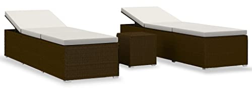 vidaXL Sonnenliege mit Teetisch 3-TLG. Gartenliege Gartenmöbel Liege Beistelltisch Relaxliege Strandliege Liegestuhl Freizeitliege Poly Rattan Braun