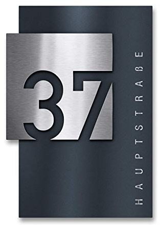 Metzler Hausnummer Anthrazit, individuelles Hausnummernschild aus Edelstahl und Acrylglas, Straßenschild mit Hausnummer, V2A-Edelstahl, rostfrei, gebürstet, 3D-Effekt, Made in Germany, Maße: 45x65 cm