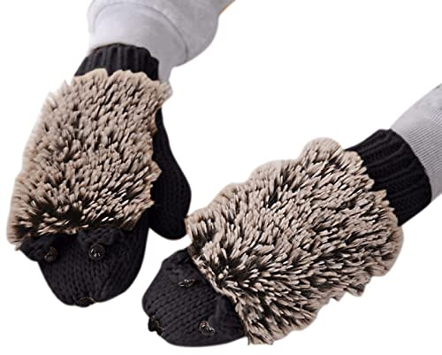 JOYISURE Igel Handschuhe Damen Winter Strick Fausthandschuhe Elastische Strickhandschuhe Thermo Weich Winterhandschuhe Winddicht Atmungsaktiv Skihandschuhe Thermohandschuhe mit Fleece Gefüttert(#02)
