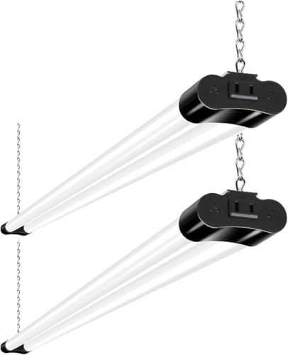 hykolity 2 Pack 4FT Linkable LED Shop Light for Garage, 4400lm, 4FT 42W, 5000K Daylight LED Workbench Light Fixture with Plug, Hanging or Surface Mount, Black - ETL