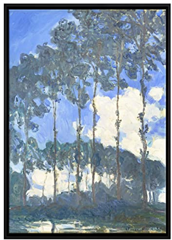 Pixxprint Claude Monet - Pappeln an der Epte III Leinwandbild 100x70 cm im Bilderahmen, Wandbild, Schattenfugenrahmen, Kein Poster