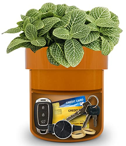 ISLANDSAFE Flower Pot Diversion Safe with Key Lock, Secret Hidden Safe Box with False Bottom, Weatherproof Key Hider & Cash Vault for Outdoor Garden, Yard & Home, Plants Not Include (Matte Terracotta)