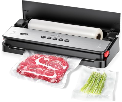 Bonsenkitchen Vacuum Sealer, Multi-Functional Vacuum Sealer Machine, Globefish Technology for High-Speed Continuous Working, Food Vacuum Sealer with Vacuum Bags & Roll Bag