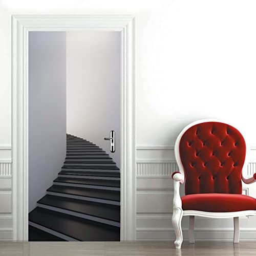 A.Monamour Türtapete Selbstklebend Türfolie Türposter 3D Weiße Und Schwarze Wendeltreppe Treppe 3D Vinyl Folie Türdeko Tapete Wandbild Türaufkleber Türtattoo 90x200cm