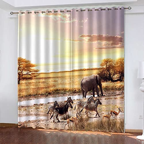 3D Verdunkelungsvorhang Ösen Tierischer Elefant,2Er Set 150(B) X166(H) cm Gardinen Wohnzimmer Gardinen Blickdicht Kinder Vorhänge Schlafzimmer Dekoschals Gardine