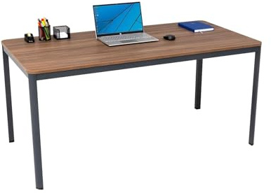 furni24 Schreibtisch D-Profil Nova 180x80x75cm, Nussbaum, Einfache Montage, Arbeitstisch, Bürotisch, Küchentisch, Esstisch, Druckertisch Büro-Möbel Computertisch Gaming-Tisch Mehrzwecktisch