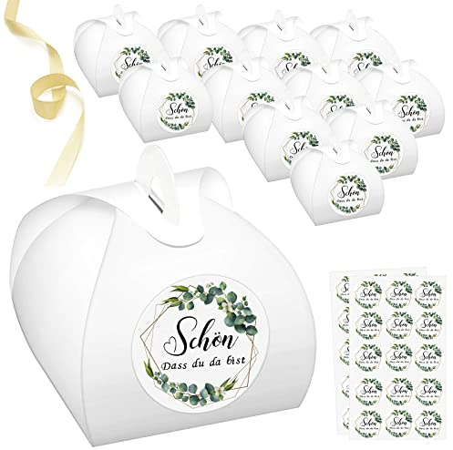 Wentsent 30 Stück Geschenkboxen Eukalyptus Schön Das Du Da Bist Geschenkschachtel Klein, Gastgeschenke Deko für Hochzeit, Babypartys, Taufe, Kommunion, Konfirmation Tischdeko Karton für Süßigkeiten