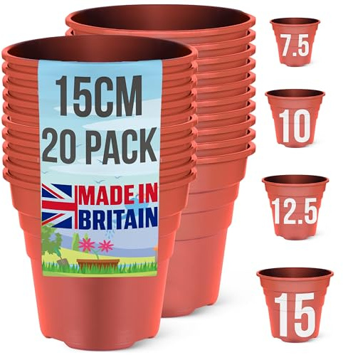 Happy Pots Pots de Fleurs en Plastique 15 cm – Pots de Plante Horticoles – Lot de 20 – Fabriqués au Royaume-Uni – Recyclables – avec Trous de Drainage – sans BPA Terre Cuite