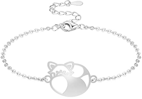 Fauna Bracelet Animal Panda Roux Couleur Or ou Argent avec Chaîne ou Cordon Noir pour Femme, Homme ou Enfant, Résistant et Ajustable Fabriqué en France