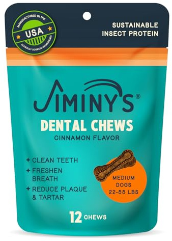 Jiminy's Dental Chews for Dogs, Plaque & Tartar Control, Fresh Breath 12ct