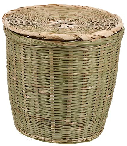 NUOBESTY Bamboo Woven Waste Basket with Lid Handmade Storage Basket for Kitchen Bedroom Sundries Vegetables Fruits Rustic Decorative Bin 7.87x7.87x7.09 inches