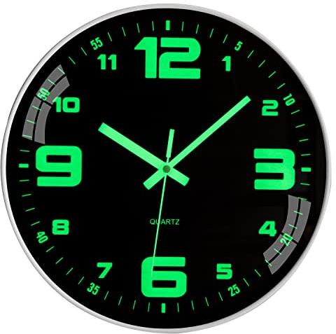 Warminn Leuchtend Wanduhr Ohne Tickgeräusche Lautlos 30cm Quarz Modern Groß Batterie Betriebene Einfach zu Lesen für Zimmer Zuhause KüChe Schlafzimmer Büro Schule (Leuchtend Wanduhr 2)