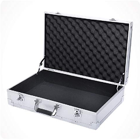 AKAZI Flightcase mit gepolstertem Schaumstoff, tragbarer Aluminium-Werkzeugkoffer, abschließbare Transportbox, kleine Aufbewahrungsbox für Harte Ausrüstung, 55 x 35 x 14 cm (Silber, Keine Baumwolle)