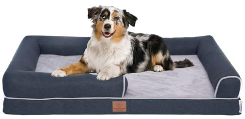 Orthopädisches Premium Hundebett mit Egg Foam, extra Halteschlaufe, Wasserdichter Innenbezug, Hundesofa, Hundekissen, flauschig, Bezug abnehmbar, waschbar, 106 x 81 x 17 cm, Hellgrau (XXL)