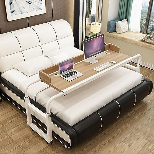 Mobiler Beistelltisch für Querbett, Überbetttisch mit Rollen, vielseitiger Laptop-Schreibtisch, verstellbares Klappbett, ausziehbar von 160 cm bis 230 cm (Größe: 55,1 x 17,7 Zoll, Farbe: