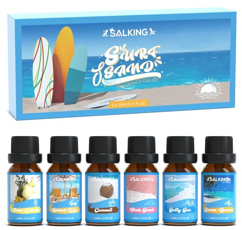 SALKING Sommer Ätherische Öle Set, Aromatherapie Brandung&Sand Duftöl GeschenkSet,Duftöle für Diffuser Luftbefeuchter,6x10 ml(Meeresbrise, Salziges Meer, Rosa Sand, Kokosnuss, Inselleben, Pina Colada)