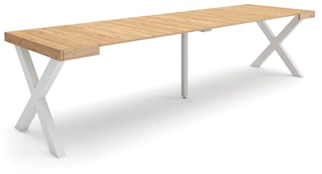 Skraut Home | Ausziehbarertisch | Multifunktionaler ausziehbarer | 300 | Für 14 Gäste | Massivholz Beine | Moderner Stil | Eiche