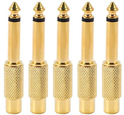 MABSSI 5 x Plaqué Or 6.35 Mm 1/4 Pouce Mâle Mono Brancher À Rca 6.5Mm Jack Audio Stéréo Adaptateur Connecteur Prise Convertisseur Mélangeur Sonore