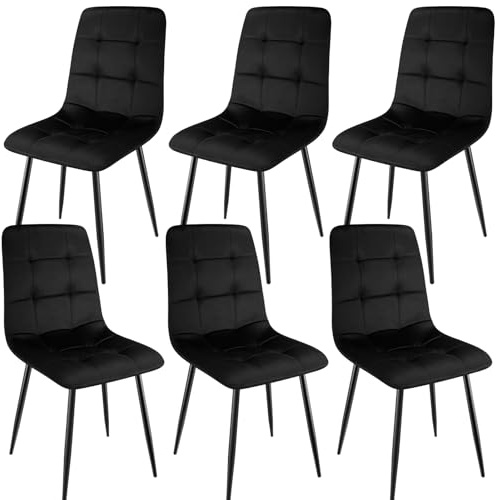 WAFTING Set di 6 sedie da pranzo imbottite con schienale alto e velluto olandese, con base in metallo, per sala da pranzo, soggiorno e sala ricevimenti, colore nero
